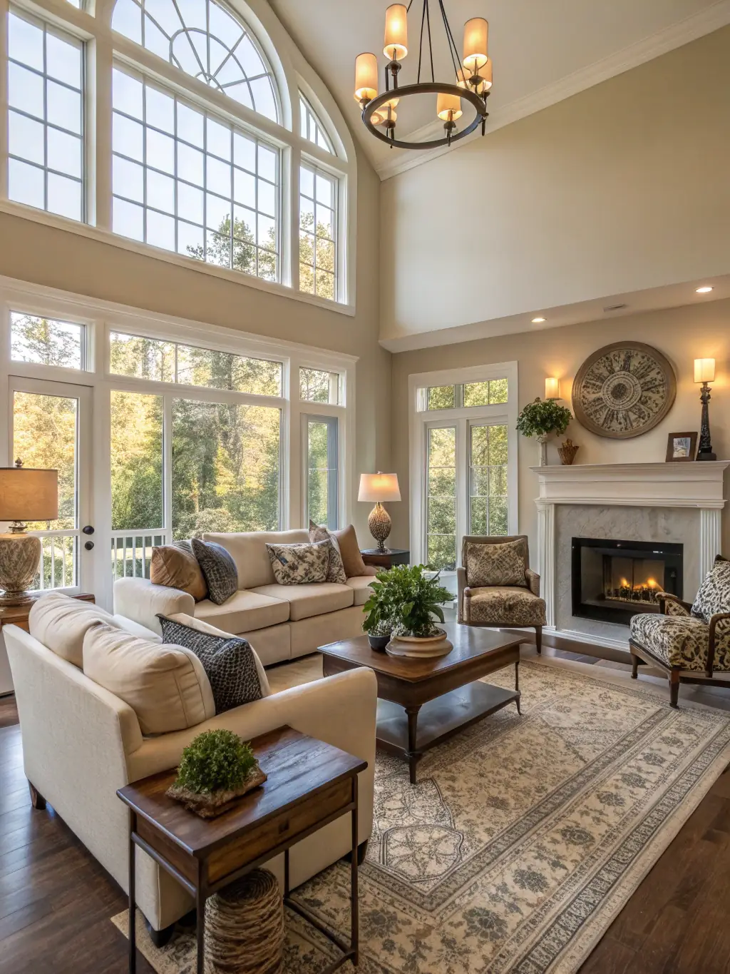 A brightly lit living room staged with modern furniture, showcasing a clean and inviting space for potential buyers in Minsk.
