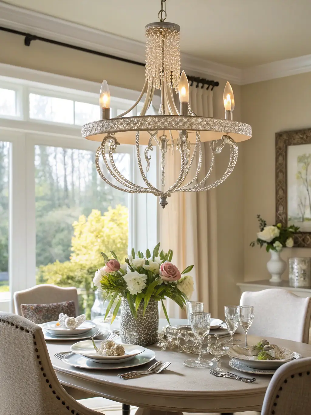 A dining room staged with elegant tableware and decor, creating a sophisticated and welcoming atmosphere for potential buyers in Minsk.